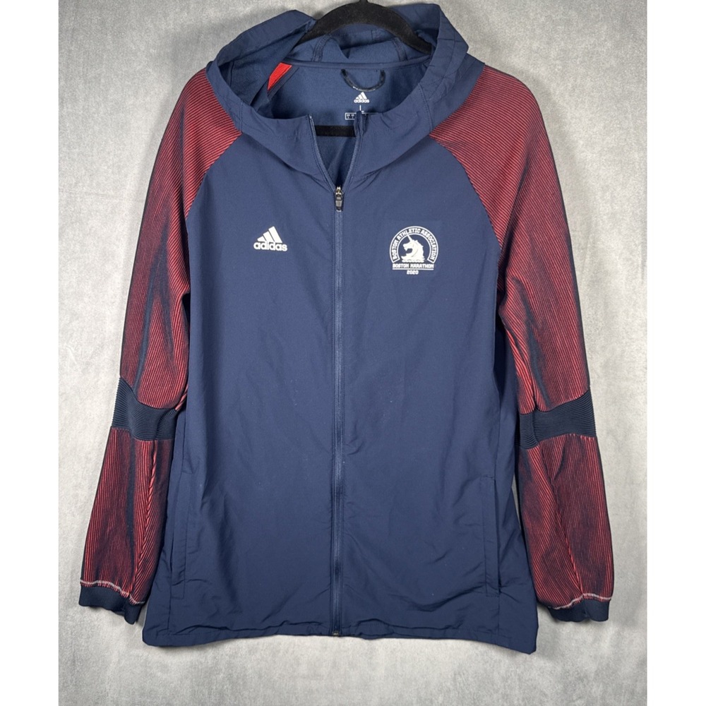 Adidas 2020 Boston Marathon BAA Full Zip Hooded Jacket Blue FQ6612 Men's SZ L